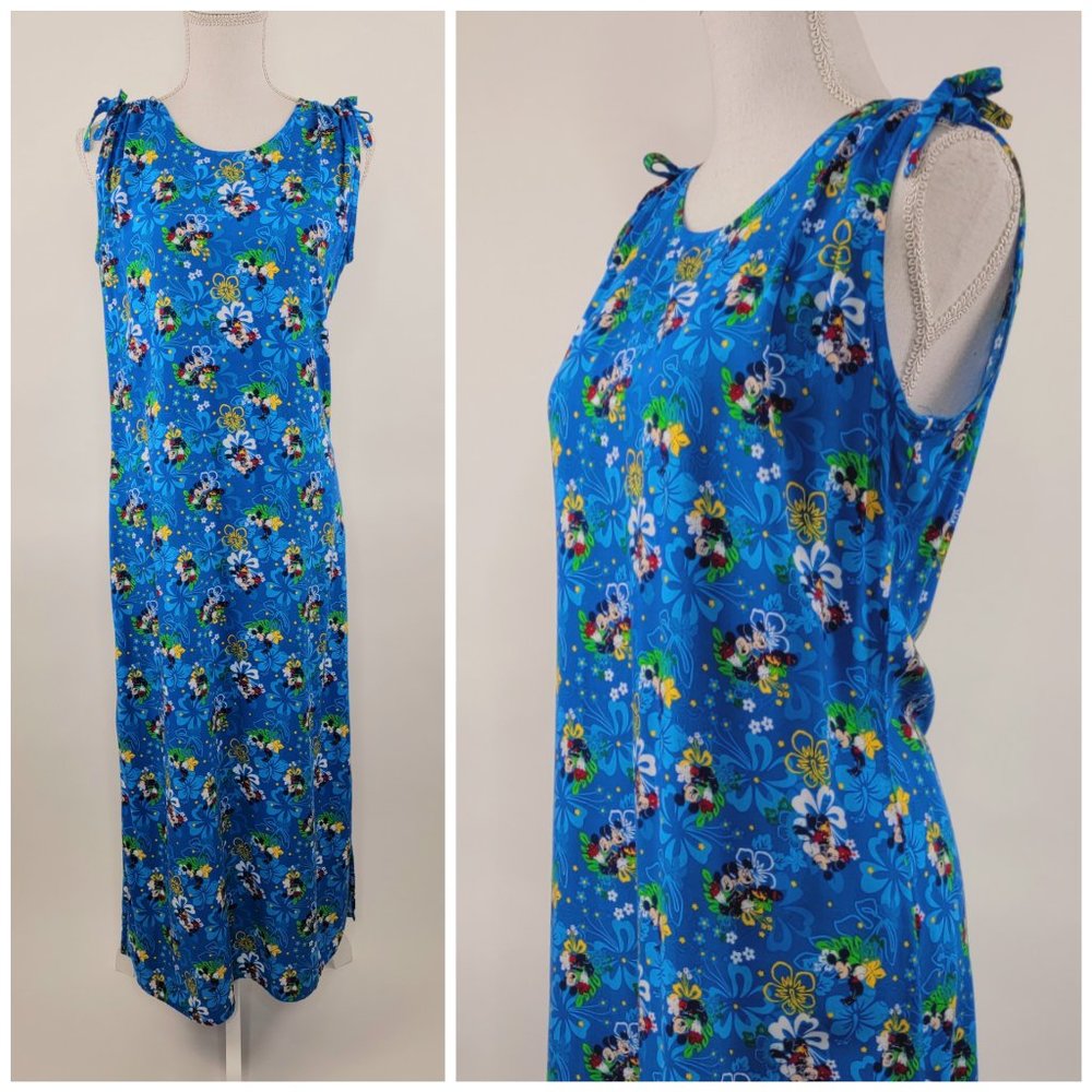 Vintage Disney Mickey Minnie Hawaiian Tiki Luau Maxi Dress Small